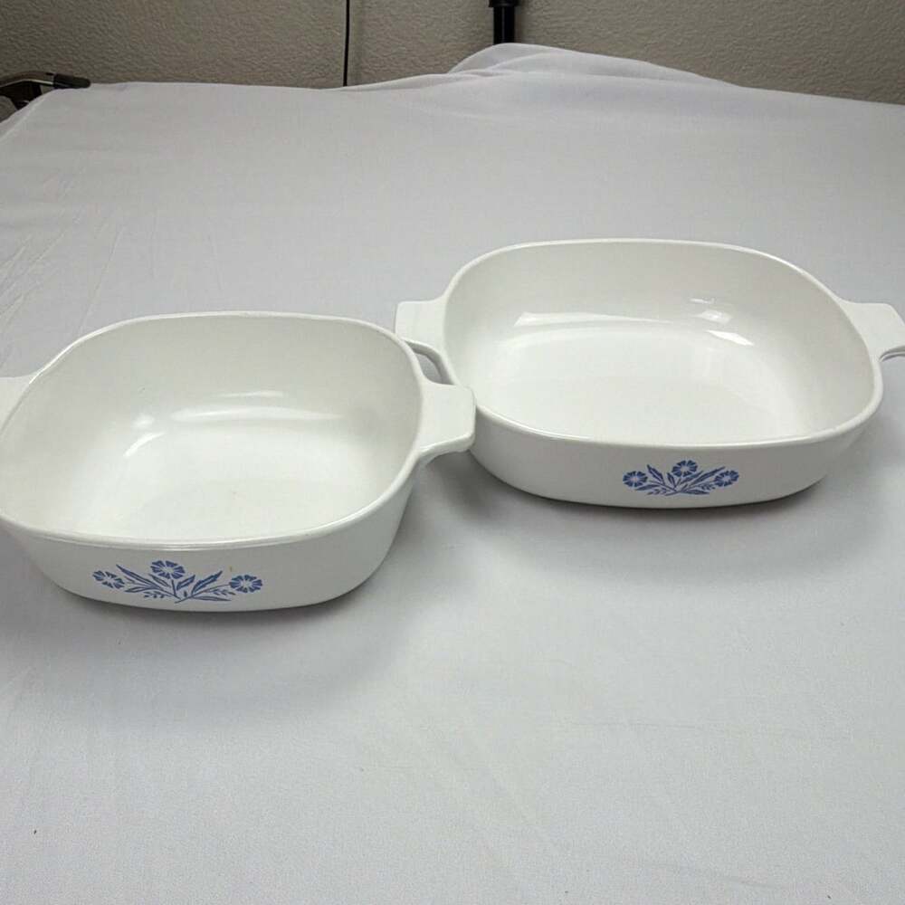 CorningWare Square Casserole Dishes w/ Handles, Blue Floral White Set of 2